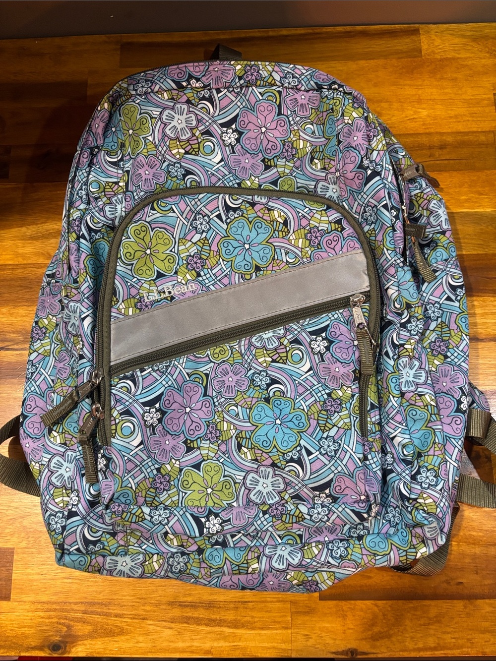 L.L. Bean Floral Multi-Color Canvas Backpack - Pink, Blue, Green, Purple